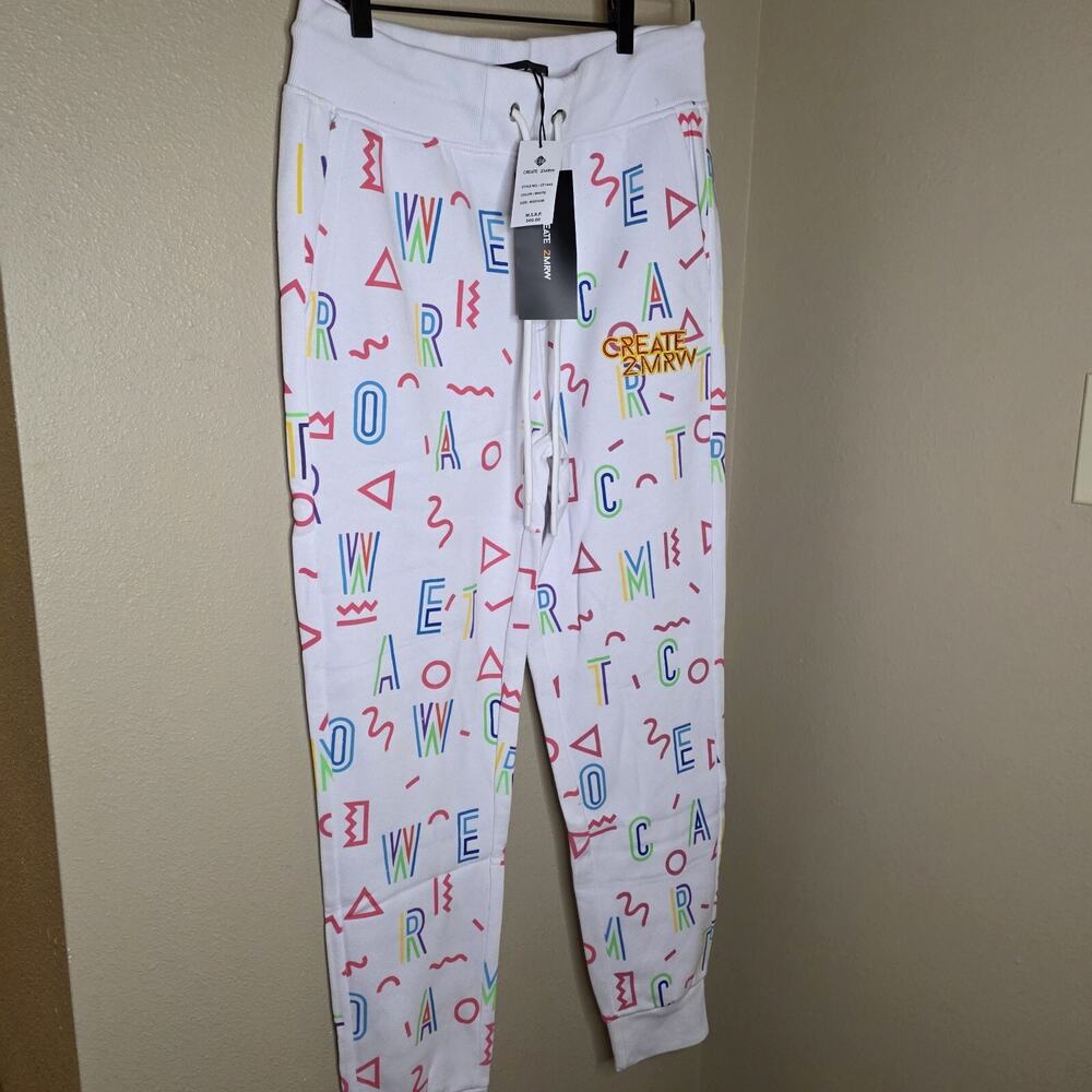 CREATE 2MRW White Sweatpants, 90s Y2K Design Size M MSRP $60